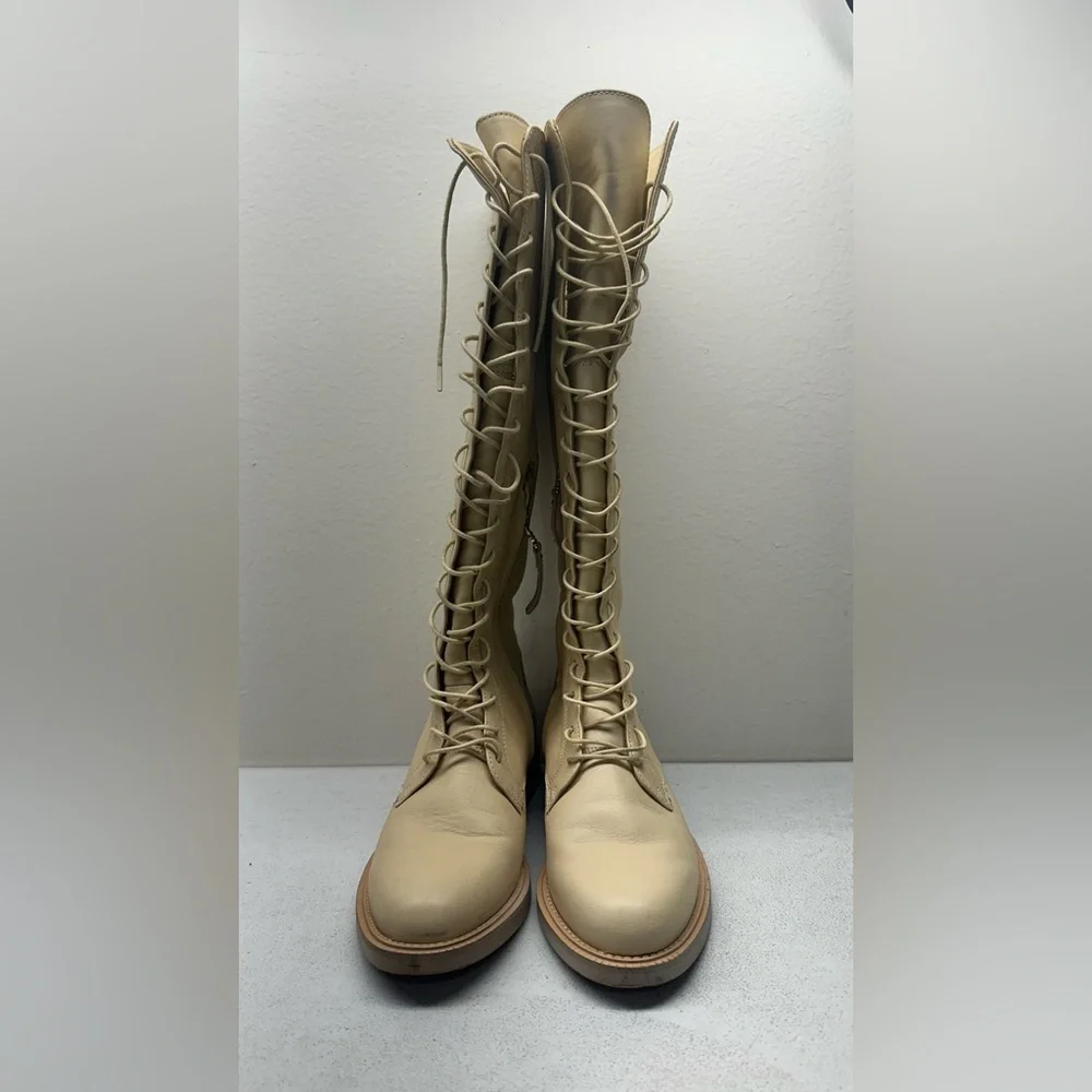 Sam Edelman Nance Lace Up Knee-High Boots, Cream, Size 7.5